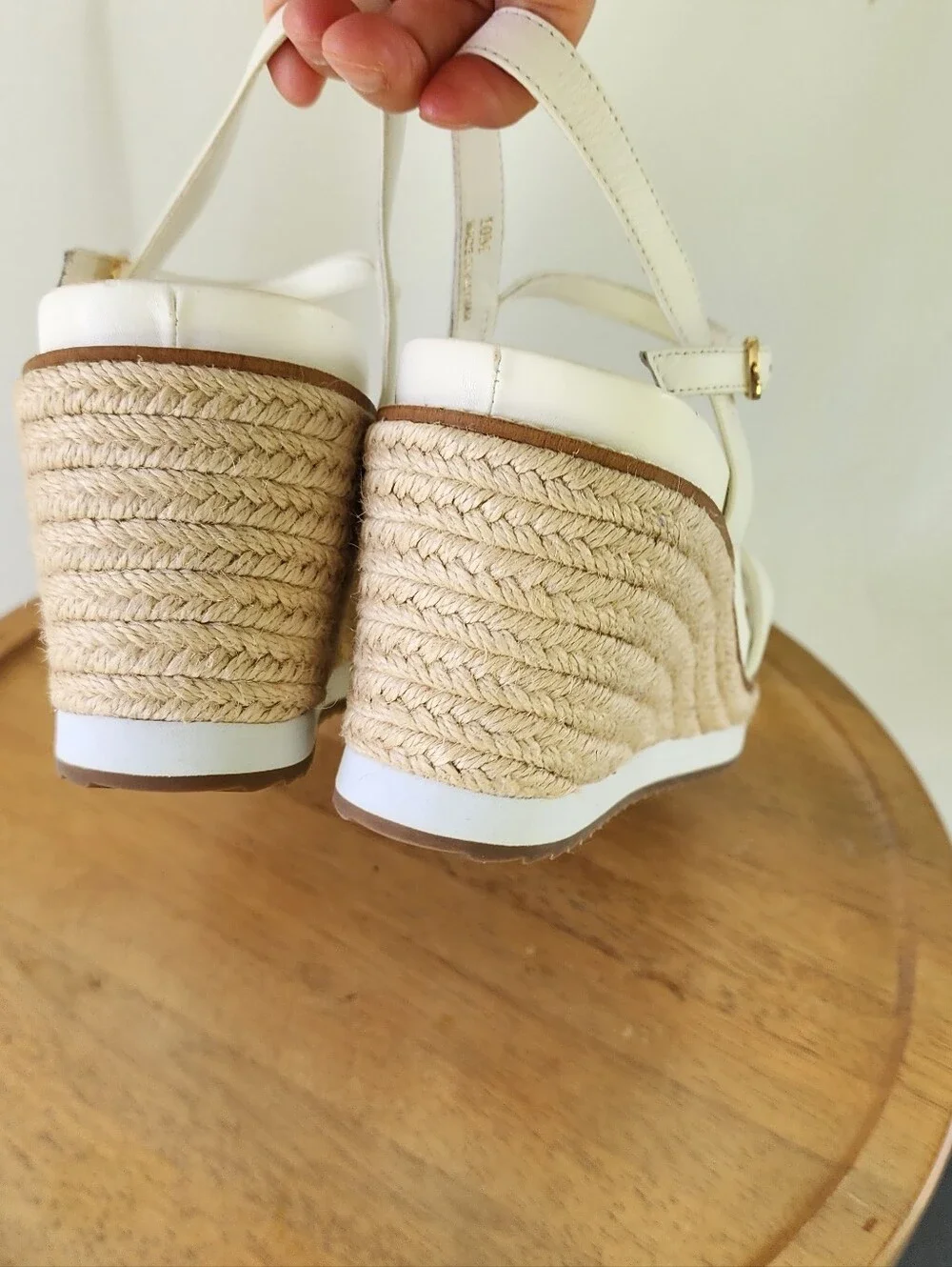 Linea Paolo Verona White Wedge Sandals with Knotted Front and Ankle Strap
